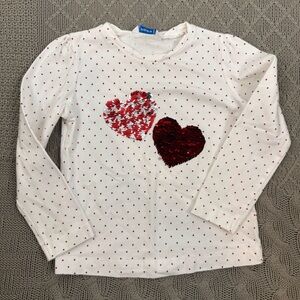 Mayoral White Long Sleeve with Red Sequins Heart Design & Polka Dots 4